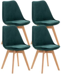 CLP 4er Set Stuhl Linares Kunststoff mit Kunstlederbezug, Farbe:grün, Material:Samt