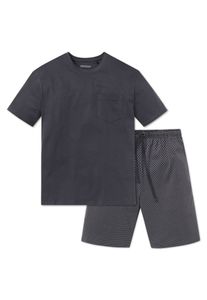 SCHIESSER Herren Schlafanzug Set - 2-tlg., Shorty, kurz, Rundhals, uni/gemustert Grau XL