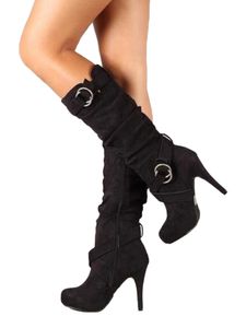 Damen Stiefel High Heels Winterstiefel  mit Schnallen Stretchstiefel Mode Komfort Reißverschluss Schuhe Schwarz,Größe:39