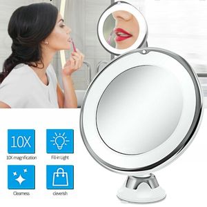 Kosmetikspiegel LED Beleuchtet 10X Vergrößerung, Starker Saugnapf ,Rasierspiegel, 360° Schwenkbar für Zuhause und Reise