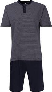 TOM TAILOR Herren Schlafanzug 2-tlg. Set - Shorty, kurz, Rundhals Knopf, Streifen Blau L