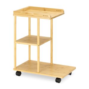 Navaris Beistelltisch aus Bambus mit Rollen - Holztisch für das Wohn- und Schlafzimmer - Couchtisch aus Holz mit Rollen - Tablett Tisch für Bücher