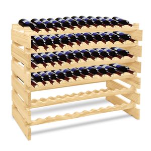 TWOLIIN Weinregal Holz Flaschenregal für 72 Flaschen - Stapelbares Weinständer mit 6 Ebenen Weinschrank für Keller Bar Esszimmer - 87x28x118cm