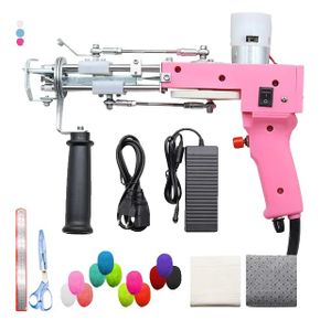 Tufting Gun Set, elektrische Tufting-Pistole, Wolle und Leinwand inklusive, Pinkes 2-in-1 Set