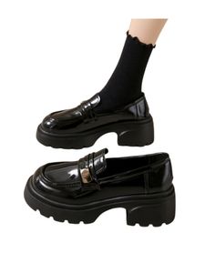 Damen Plattform Mokassins Walking Schuh Komfort Freizeitschuhe Plateauschuhe Slip On Loafers Schwarz Glänzend,Größe:EU 39
