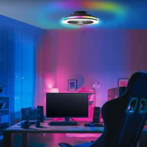 Deckenlampe, Ventilator, Ø 46,6 cm, Fernbedienung, RGB & CCT