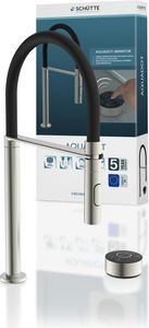 AQUADOT Digitale Spültischarmatur mit Smart Control, Edelstahloptik/Schwarz, mit Soft-Touch Schlauch