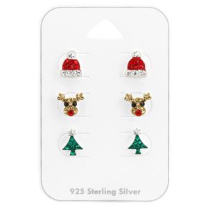Ohrringe Ohrstecker Set 925 Sterling Silber Weihnachten mit Kristallen