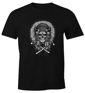 Herren T-Shirt - Indianer Häuptling Totenkopf Indian Skull - Comfort Fit MoonWorks®  L