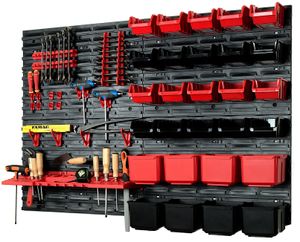 53dílná sada nástěnného nářadí 1152 x 780 mm Dílenská stěna Nástěnná police s držáky na nářadí Stohovací boxy Kontejnery Dílenská lišta na nářadí