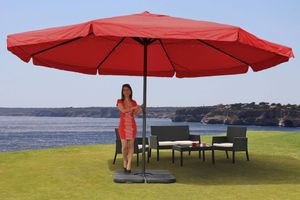 Sonnenschirm Carpi Pro, Gastronomie Marktschirm mit Volant Ø 5m Polyester/Alu 28kg  bordeaux mit Ständer