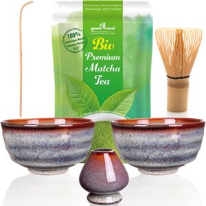 Matcha Teezeremonie Duo-Set "Uji" mit zwei Teeschalen, Besenhalter und 30g Premium Matcha