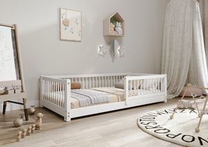 TIMBEE Alfi Kinderbett 100x200cm Bett Weiß Einzelbett Kinder Kiefernholz