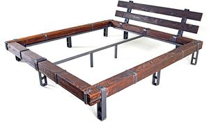 CHYRKA® Massivholzbett (Natur, 180x200 cm) LEMBERG Balkenbett Bett Doppelbett Massivholz Loft Vintage Industrie Design Handmade Holz Metall