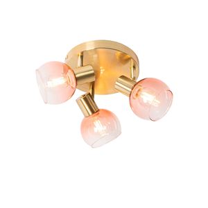 QAZQA - Art Deco Art-Deco-Deckenstrahler Gold I Messing mit rosa Glas 3-flammig Spotbalken-flammig - Vidro I Wohnzimmer I Schlafzimmer - Stahl Rund - LED geeignet E14