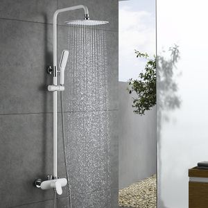 Duscharmatur Weiß Duschsystem Rainshower Regendusche Duschset Brausegarnitur mit Duschkopf und Handbrause Dusche Armatur mit Überkopfbrause für Badezimmer