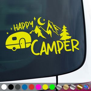 PantherPixel Camper Aufkleber Happy Glücklich Bus Wohnmobil Camping Sticker Auto Geschenkidee Farbe Neon-Gelb