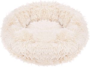 Hundebett Liegeplatz 60 cm  Beige Rund Kunstfell Schlafplatz Komfortabel Kuschelig Anti-Rutsch-Unterseite