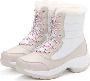 Schneestiefel Damen Plateaustiefel Rutschfeste Frauen Winterschuhe Pelz Warme Stiefeletten für Frauen Keile Wasserdicht Oberschenkel Hohe Stiefel,Weiß,Größe 38