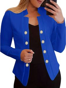 Damen Blazer Anzug Kragen Strickjacke Jacke Casual Slim Fit Langarm Outwear Mantel Farbe Blau-Doppelschnalle,Größe 3XL