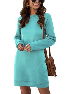 Strickkleider Damen Langarm Sweatshirt Kleid Mini Kleider Pulloverkleid Winterkleid Wasser blau,Größe XL