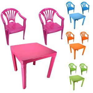 Kinder Spieltisch mit 2 Stühle in blau, grün, orange oder pink Gartensitzgruppe, Farbe:orange