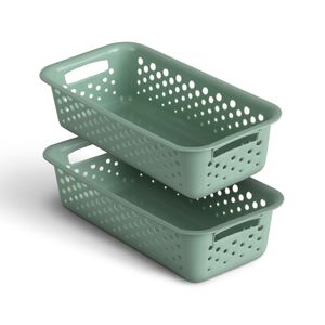 2 Stück Aufbewahrungskorb 0,7L mit Griffen - BPA-Frei - Organizer ( 20 x 10 x 5 cm / Grün ) - Körbchen für Bad Küche Schlafzimmer, Haushaltskorb