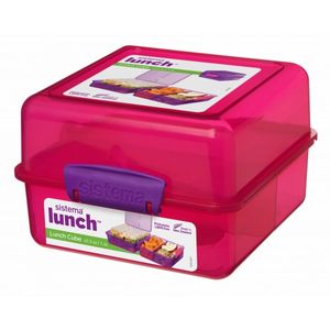 Box na obed Box na raňajky Box na chlieb 3 priehradky Ružová SISTEMA Lunch Cube Farebná 1,4 l