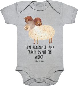 Mr. & Mrs. Panda Organic Baby Body Sternzeichen Widder 12. - 18. Monat - Heather Grey - Geschenk, Aszendent, Horoskop, Wickelbody, Baby Erstausstattung, Babystrampler
