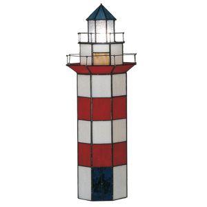 Clayre & Eef Tiffany Stolní lampa Lighthouse 21x56 cm Červené bílé sklo Sechsek