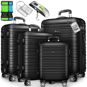 tillvex® Reisekoffer Set 4 tlg. Schwarz Koffer Hartschale Trolley Kofferset Tasche S-M-L-XL