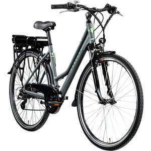 Zündapp Z802 E Bike Trekkingrad Damen ab 155 cm mit Nabenmotor Pedelec Trekking Fahrrad mit 21 Gang und Beleuchtung StVZO, Farbe:grau/grün, Rahmengröße:48 cm