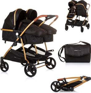 Chipolino Duo Smart Skladací kočík pre 2 deti Obsidian Gold Black