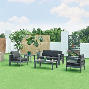 Gartenmöbelset ‘Avise’ 5-tlg. Set aus einer Sofa, zwei Sesseln und zwei Tischen Aluminium Anthrazit / Dunkelgrau