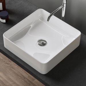 doporro® Aufsatzwaschbecken Keramik Waschbecken 405x405x110 mm weiß glänzend Gäste WC Handwaschbecken Waschtisch Brüssel105