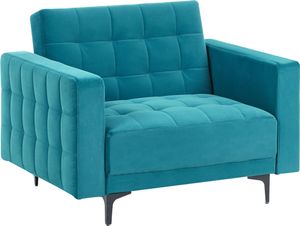 BELIANI Sessel Seeblau Samt Gesteppt mit Schwarzen Metallbeinen Schlaffunktion Verstellbare Rückenlehne Modern Glamourös Wohnzimmer Ausstattung
