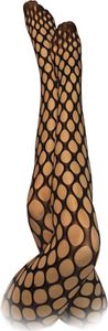Damen Netzstrumpfhose One Size Strumpfhose Halloween Fasching Karneval Freizeit Party Kostüm (Schwarz, Edel/Runde Löcher)
