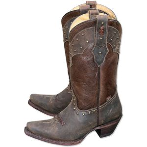 Damen Western Cowboy Biker Leder Stiefel Boots »WBL-27« Braun