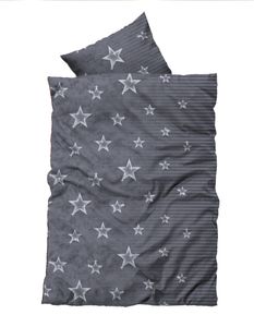 4 teilig Thermofleece Bettwäsche 155x220 cm Übergröße Sterne grau silber Flausch
