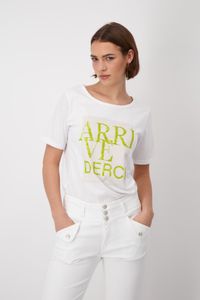 Monari -  Damen T Shirt mit Pailletten Schrift (408612), Größe:40, Farbe:weiß (100)