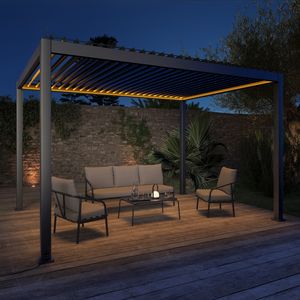 sweeek - Bioklimatische elektrische Pergola aus Aluminium 3x4 m mit LED-Beleuchtung - Anthrazit