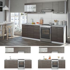 Livinity® Küchenzeile Raul, 240 cm mit Arbeitsplatte, Grau/Weiß