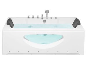BELIANI Vírivá vaňa biela sanitárny akrylát 170 x 80 cm s LED svetlami masážne trysky obdĺžniková vírivka opierky hlavy BELIANI Vírivá vaňa biela sanitárny akrylát 170 x 80 cm s LED svetlami masážne trysky obdĺžniková vírivka opierky hlavy