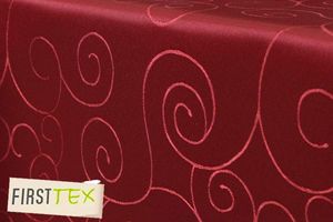 First-Tex Ornament Damast Tischdecke eckig 130x220 cm rot Pflegeleicht, Hochwertig, Bügelarm, Schnelltrocknend, Farbecht