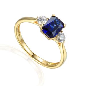 585er Gelbgold Damenring mit synth. Saphir und Zirkonia Gr. 54