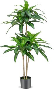 COSTWAY 140 cm umelá rastlina, umelá rastlina Dracena, izbová rastlina s kvetináčom a 92 listami, rastlina Green Dragon Tree Artificial Palm, umelý strom Palm, pre záhradnú dekoráciu kancelárie