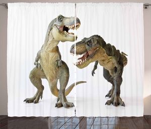 ABAKUHAUS Dinosaurier Rustikaler Gardine, T-Rex Paar Predators, Schlafzimmer Kräuselband Vorhang mit Schlaufen und Haken, 280 x 225 cm, Braun Elfenbein Grau