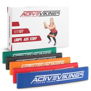 ActiveVikings® Fitnessbänder aus Stoff im 5er Set - Ideal für Muskelaufbau Gymnastik und Crossfit - Fitnessband Widerstandsbänder Sportband
