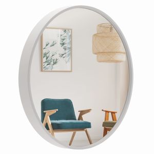 MATKAM Wandspiegel Ø60 cm (Spiegelfläche Ø56 cm), runder Spiegel mit lackiertem Spiegelrahmen (Weiß)