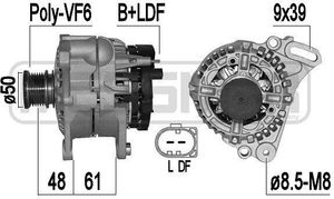 ERA 209379A - OE 045 903 023 D Lichtmaschine für Cordoba (6L), Ibiza (6L), Ibiza (6J, 6P), Fabia I (6Y), Fabia II (54), Roomster (5J), Fox (5Z), Polo (9N)